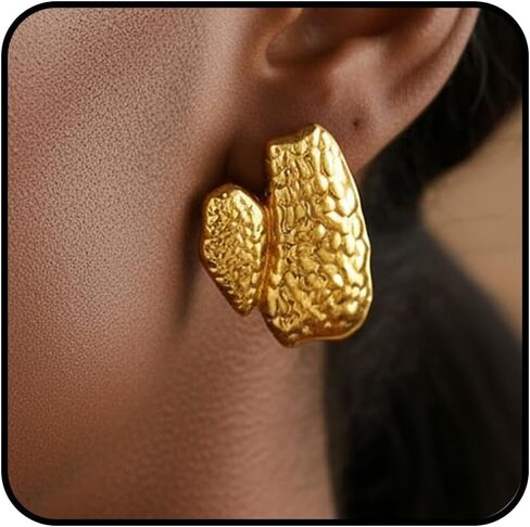 Irregular Gold Earrings for Women Chunky Funky Gold Silver Irregular Shape Stud Earrings Lightweight Hypoallergenic Jewelry Daily Costume Accessories for Women in Saudi Arabia