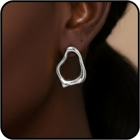 Irregular Gold Earrings for Women Chunky Funky Gold Silver Irregular Shape Stud Earrings Lightweight Hypoallergenic Jewelry Daily Costume Accessories for Women in Saudi Arabia