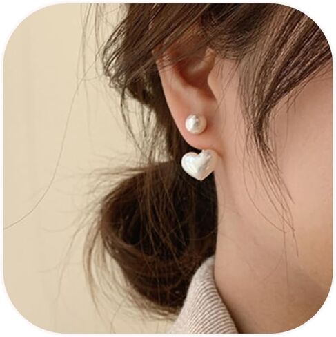 Pearl Earrings for Women Elegant Trendy Heart Dangle Drop Earring Dainty Stud Earrings Fashion Jewelry Mother's Day Gifts in Saudi Arabia