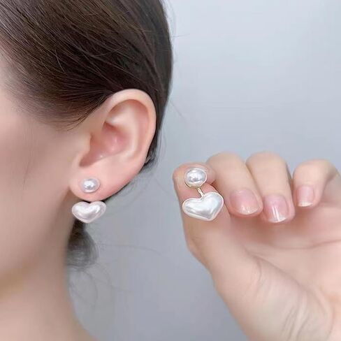 Pearl Earrings for Women Elegant Trendy Heart Dangle Drop Earring Dainty Stud Earrings Fashion Jewelry Mother's Day Gifts in Saudi Arabia