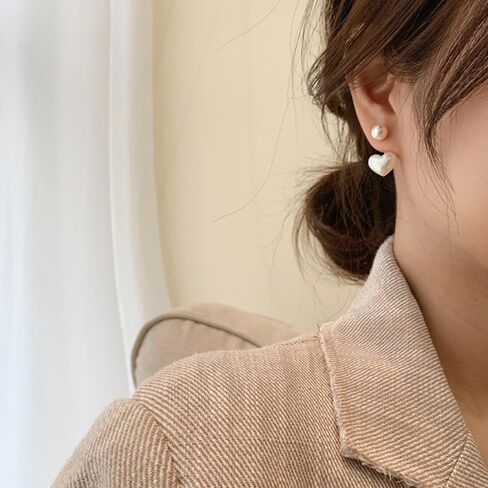 Pearl Earrings for Women Elegant Trendy Heart Dangle Drop Earring Dainty Stud Earrings Fashion Jewelry Mother's Day Gifts in Saudi Arabia