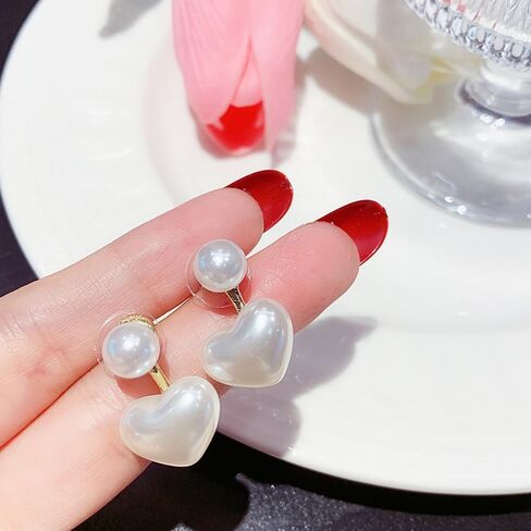 Pearl Earrings for Women Elegant Trendy Heart Dangle Drop Earring Dainty Stud Earrings Fashion Jewelry Mother's Day Gifts in Saudi Arabia