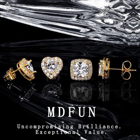 MDFUN هالة أقراط مطلية بالذهب عيار 18 قيراط مستديرة/مربع/قلب/دمعة طقم أقراط زركونيا مكعب للنساء in Saudi Arabia
