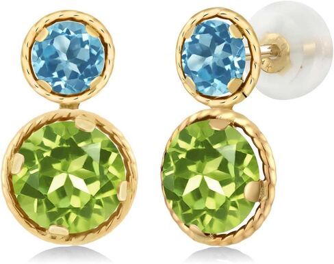 Gem Stone King 14K Yellow Gold Green Peridot and Swiss Blue Topaz Earrings For Women (2.46 Cttw, Gemstone August Birthstone, Round Cut 6MM and 4MM) in Saudi Arabia