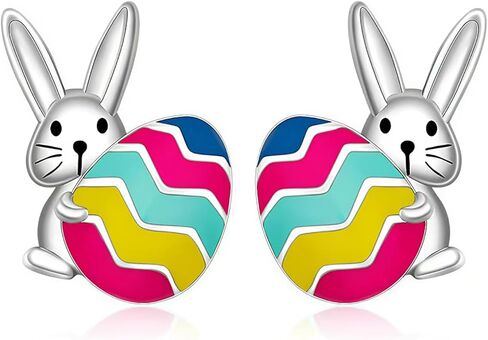 Easter Earrings for Women,Cute Bunny Egg Stud Earrings Hypoallergenic zirconia Rabbit Dangle Earring Easter Costume Holiday Jewelry in Saudi Arabia