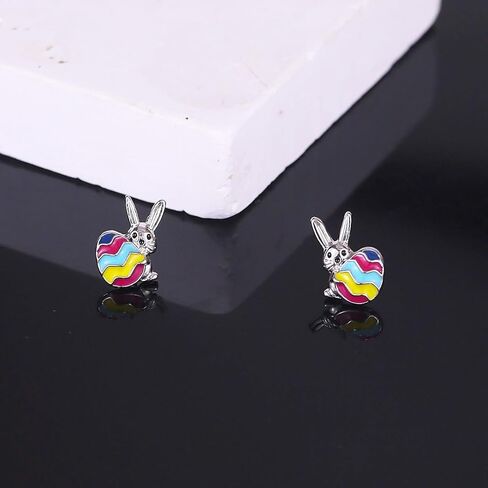 Easter Earrings for Women,Cute Bunny Egg Stud Earrings Hypoallergenic zirconia Rabbit Dangle Earring Easter Costume Holiday Jewelry in Saudi Arabia