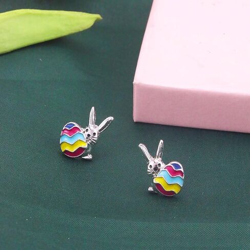 Easter Earrings for Women,Cute Bunny Egg Stud Earrings Hypoallergenic zirconia Rabbit Dangle Earring Easter Costume Holiday Jewelry in Saudi Arabia