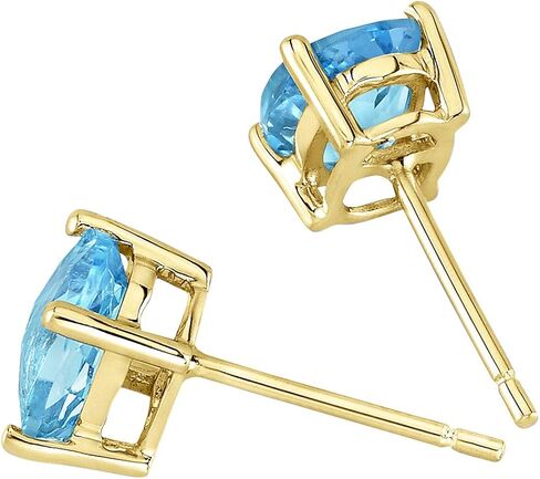 Peora 14K Yellow Gold Swiss Blue Topaz Earrings for Women, Genuine Gemstone Classic Solitaire Studs, 7x5mm Oval Shape, 2 Carats total, Friction Back, Blue Earrings, December Birthstone Earrings in Saudi Arabia