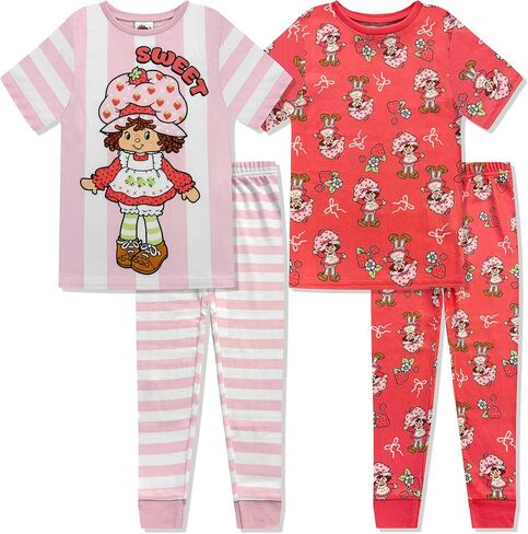 Strawberry Shortcake 4 Piece Pajama Set - Kids Tight Fit Short Sleeve & Pants, Sleepwear Set for Girls & Toddlers - Official in Saudi Arabia