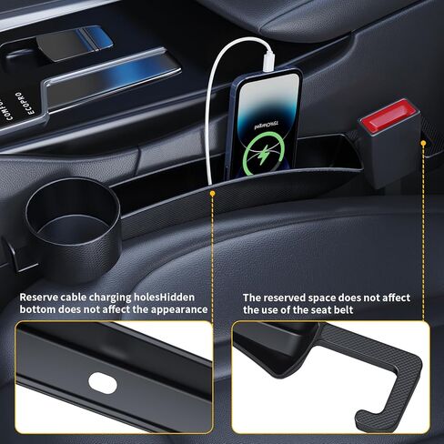 مجموعة حشو مقعد السيارة مكونة من قطعتين لملء الفراغ بين مانع مقعد المقعد لمنع العناصر من السقوط، خطاف حامل أكواب الماء متعدد الوظائف 4 في 1 بسعة كبيرة للتخزين العالمي لشاحنة سيدان SUV in Kuwait