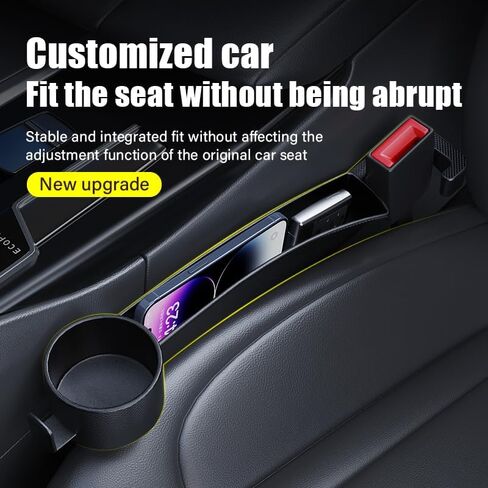 مجموعة حشو مقعد السيارة مكونة من قطعتين لملء الفراغ بين مانع مقعد المقعد لمنع العناصر من السقوط، خطاف حامل أكواب الماء متعدد الوظائف 4 في 1 بسعة كبيرة للتخزين العالمي لشاحنة سيدان SUV in Kuwait