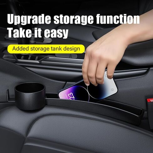 مجموعة حشو مقعد السيارة مكونة من قطعتين لملء الفراغ بين مانع مقعد المقعد لمنع العناصر من السقوط، خطاف حامل أكواب الماء متعدد الوظائف 4 في 1 بسعة كبيرة للتخزين العالمي لشاحنة سيدان SUV in Kuwait