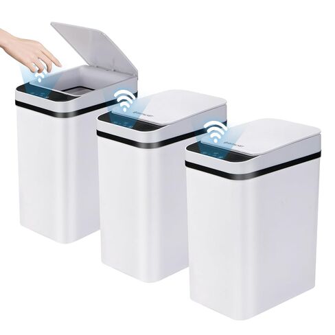3 Pack Bathroom Trash Can with Lid, 2.5 Gallon Small Slim Trashcan, Automatic Trash Can Touchless, Motion Sensor Waterproof Plastic Trash Bin for Bedroom Kitchen Office Living Room (White) in Saudi Arabia