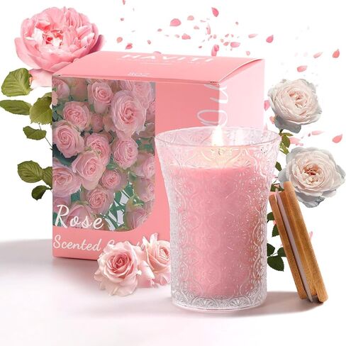 Rose Scented Candle, Soy Jar Candles Gift Women,8 OZ Aromatherapy Pink Candles for Galentines Valentines Mother's Day, Bridal Shower, Home Decor in Kuwait