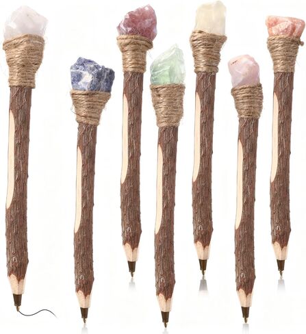 7 Pcs Chakra Stones Healing Crystals Fancy Pens Natural Boho Ballpoint Pens Large Gem Rose Quartz, Citrine, Lapis Lazuli Inspirational Gift for Spirit Lover(Original Stone Style) in Saudi Arabia