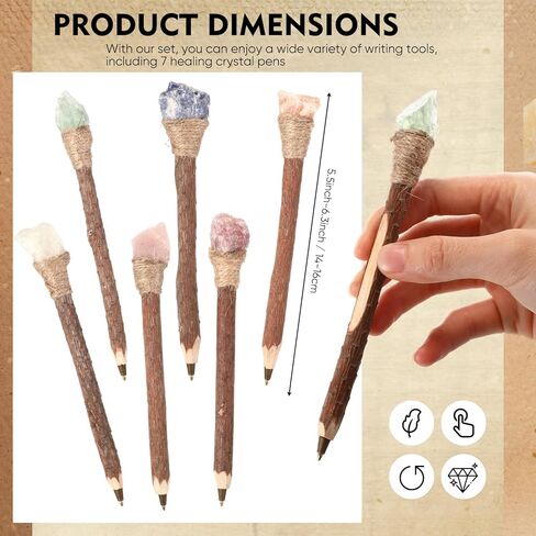 7 Pcs Chakra Stones Healing Crystals Fancy Pens Natural Boho Ballpoint Pens Large Gem Rose Quartz, Citrine, Lapis Lazuli Inspirational Gift for Spirit Lover(Original Stone Style) in Saudi Arabia