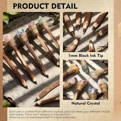 7 Pcs Chakra Stones Healing Crystals Fancy Pens Natural Boho Ballpoint Pens Large Gem Rose Quartz, Citrine, Lapis Lazuli Inspirational Gift for Spirit Lover(Original Stone Style) in Saudi Arabia