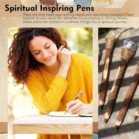 7 Pcs Chakra Stones Healing Crystals Fancy Pens Natural Boho Ballpoint Pens Large Gem Rose Quartz, Citrine, Lapis Lazuli Inspirational Gift for Spirit Lover(Original Stone Style) in Saudi Arabia