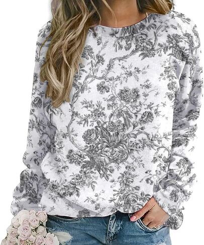 سترة JITUIHOM أنيقة كلاسيكية منقوشة بالزهور باللون الرمادي ورقبة دائرية، كلاسيكية بأكمام طويلة، مناسبة للارتداء اليومي في المكتب والمنزل S in Kuwait