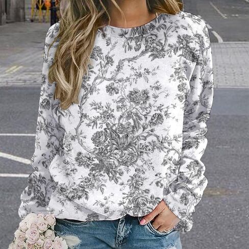 سترة JITUIHOM أنيقة كلاسيكية منقوشة بالزهور باللون الرمادي ورقبة دائرية، كلاسيكية بأكمام طويلة، مناسبة للارتداء اليومي في المكتب والمنزل S in Kuwait