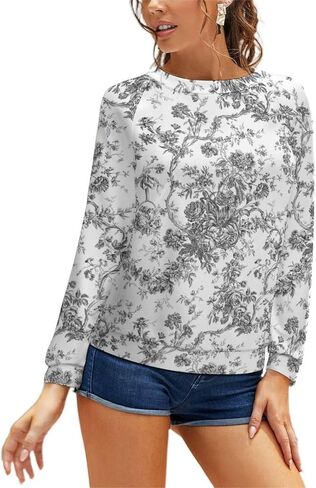 سترة JITUIHOM أنيقة كلاسيكية منقوشة بالزهور باللون الرمادي ورقبة دائرية، كلاسيكية بأكمام طويلة، مناسبة للارتداء اليومي في المكتب والمنزل S in Kuwait