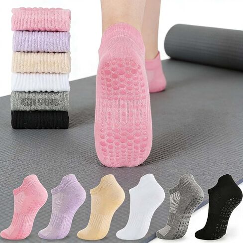 3 Pairs Pilates Socks,Non-Slip Athletic Socks,Breathable Cotton Socks with Grip,Comfortable and Durable for Yoga,Pilates in Saudi Arabia