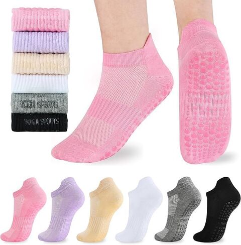 3 Pairs Pilates Socks,Non-Slip Athletic Socks,Breathable Cotton Socks with Grip,Comfortable and Durable for Yoga,Pilates in Saudi Arabia