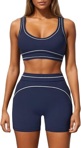 2 Piece Workout Sets for Women Color Block Sports Bra and Scrunch Butt Lifting Gym Shorts Yoga Outfits in Kuwait