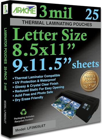 أكياس تغليف أباتشي 3 مل، لورق مقاس 8.5 × 11 بوصة مقاس 9 × 11.5 بوصة، 25 حزمة in Kuwait