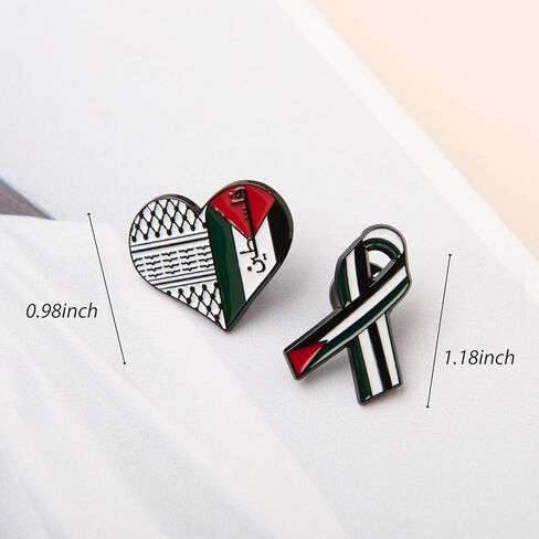 2PCS Free Palestine Enamel Pin Set – Keffiyeh Heart & Ribbon Lapel Badge, Palestinian Flag Brooch Pin for Clothes Bags Accessories in Saudi Arabia