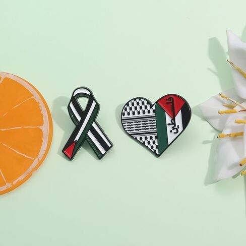 2PCS Free Palestine Enamel Pin Set – Keffiyeh Heart & Ribbon Lapel Badge, Palestinian Flag Brooch Pin for Clothes Bags Accessories in Saudi Arabia