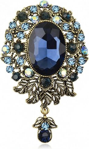 Vintage Blue Flower Brooch Pin for Women Men, Antique Victorian Style Rhinestone Floral Corsage, Elegant Large Fashion Jewelry Accessories for Wedding Prom Party in Kuwait