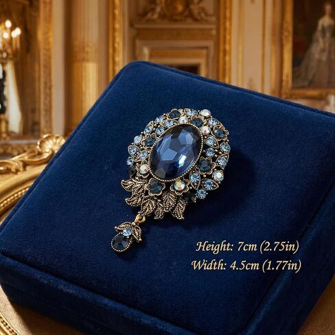 Vintage Blue Flower Brooch Pin for Women Men, Antique Victorian Style Rhinestone Floral Corsage, Elegant Large Fashion Jewelry Accessories for Wedding Prom Party in Kuwait