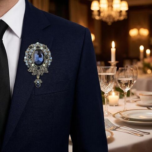 Vintage Blue Flower Brooch Pin for Women Men, Antique Victorian Style Rhinestone Floral Corsage, Elegant Large Fashion Jewelry Accessories for Wedding Prom Party in Kuwait