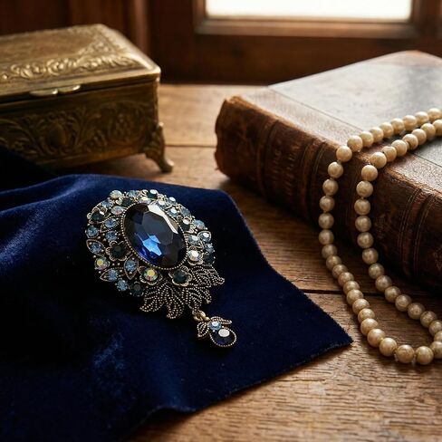 Vintage Blue Flower Brooch Pin for Women Men, Antique Victorian Style Rhinestone Floral Corsage, Elegant Large Fashion Jewelry Accessories for Wedding Prom Party in Kuwait