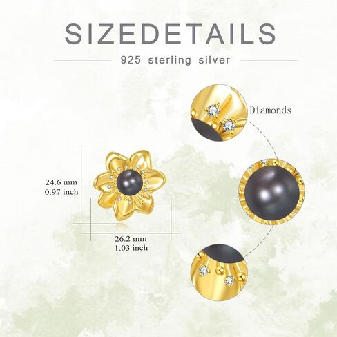 بروش زهرة الماس للنساء، دبابيس لؤلؤ المياه العذبة السوداء من الفضة الإسترليني عيار 925 مع ألماس مختبري للملابس، ودبابيس الزهور والمجوهرات هدايا عيد الميلاد وعيد ميلاد الأم in Kuwait