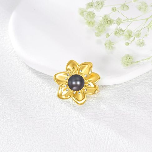 بروش زهرة الماس للنساء، دبابيس لؤلؤ المياه العذبة السوداء من الفضة الإسترليني عيار 925 مع ألماس مختبري للملابس، ودبابيس الزهور والمجوهرات هدايا عيد الميلاد وعيد ميلاد الأم in Kuwait