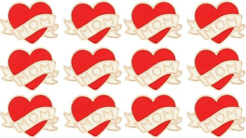 LUOZZY 12 pcs Gift for Mom, Heart Pins Red Enamel Heart Brooch with MOM Word Love Pin Clothing Brooch for Birthday Mothers Day in Saudi Arabia