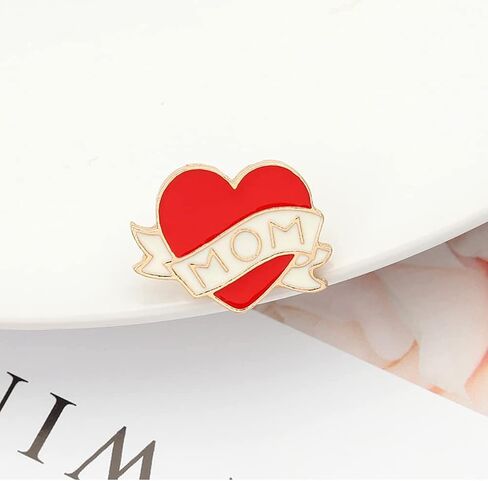 LUOZZY 12 pcs Gift for Mom, Heart Pins Red Enamel Heart Brooch with MOM Word Love Pin Clothing Brooch for Birthday Mothers Day in Saudi Arabia