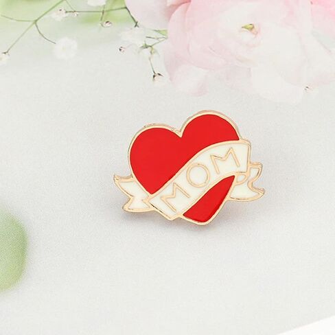 LUOZZY 12 pcs Gift for Mom, Heart Pins Red Enamel Heart Brooch with MOM Word Love Pin Clothing Brooch for Birthday Mothers Day in Saudi Arabia