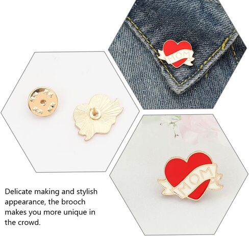 LUOZZY 12 pcs Gift for Mom, Heart Pins Red Enamel Heart Brooch with MOM Word Love Pin Clothing Brooch for Birthday Mothers Day in Saudi Arabia