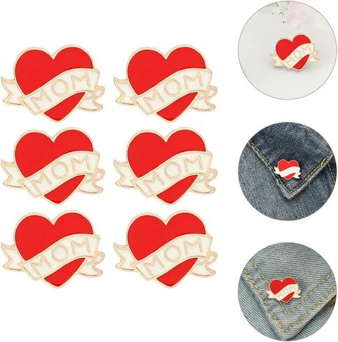 LUOZZY 12 pcs Gift for Mom, Heart Pins Red Enamel Heart Brooch with MOM Word Love Pin Clothing Brooch for Birthday Mothers Day in Saudi Arabia