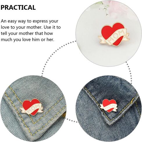 LUOZZY 12 pcs Gift for Mom, Heart Pins Red Enamel Heart Brooch with MOM Word Love Pin Clothing Brooch for Birthday Mothers Day in Saudi Arabia
