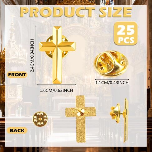 25 حزمة من دبابيس التلبيب الصغيرة المتقاطعة، دبوس متقاطع من سبيكة ذهبية دينية مسيحية لصلاة الكنيسة الجنازة، دبابيس طية صدر معدنية كبيرة الحجم in Kuwait