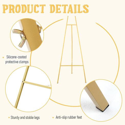 حامل حامل ذهبي من SHENLIU للعلامة، حامل عرض معدني عالي التحمل من 4 طبقات مع سلسلة قابلة للتعديل للوحات وملصقات حفلات الزفاف وصور علامات الترحيب والعرض التجاري in Kuwait