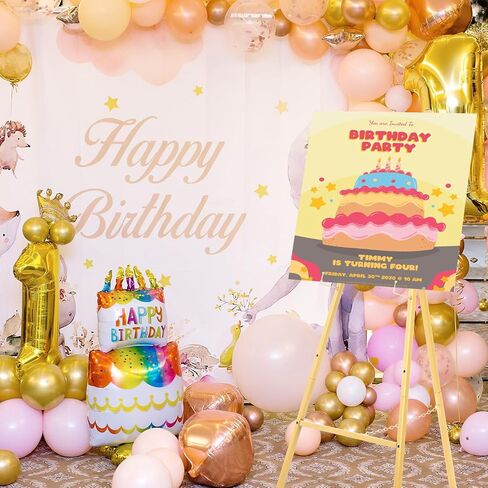 حامل حامل ذهبي من SHENLIU للعلامة، حامل عرض معدني عالي التحمل من 4 طبقات مع سلسلة قابلة للتعديل للوحات وملصقات حفلات الزفاف وصور علامات الترحيب والعرض التجاري in Kuwait