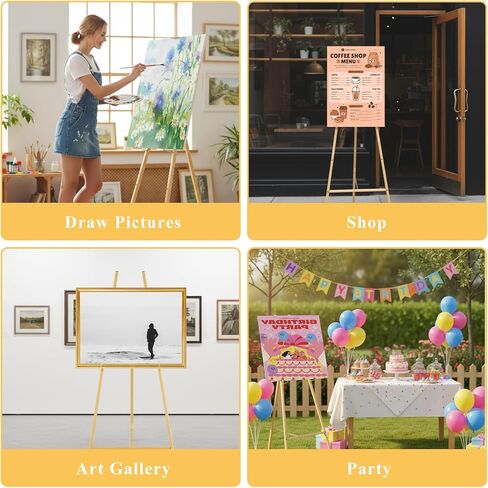 حامل حامل ذهبي من SHENLIU للعلامة، حامل عرض معدني عالي التحمل من 4 طبقات مع سلسلة قابلة للتعديل للوحات وملصقات حفلات الزفاف وصور علامات الترحيب والعرض التجاري in Kuwait