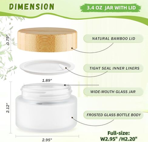 Glass Bamboo Jars with Lid,Empty Round Frosted Glass Jar Holder with Inner liner,Small Travel Cosmetic Jars for Moisturizer,Foundation,Lotion,Cream,body butter,Candle Making-6 Pcs (100ml) in Kuwait