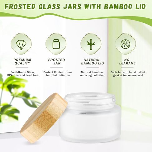 Glass Bamboo Jars with Lid,Empty Round Frosted Glass Jar Holder with Inner liner,Small Travel Cosmetic Jars for Moisturizer,Foundation,Lotion,Cream,body butter,Candle Making-6 Pcs (100ml) in Kuwait
