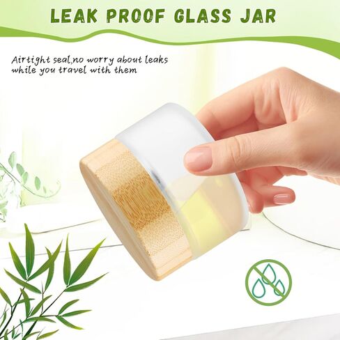 Glass Bamboo Jars with Lid,Empty Round Frosted Glass Jar Holder with Inner liner,Small Travel Cosmetic Jars for Moisturizer,Foundation,Lotion,Cream,body butter,Candle Making-6 Pcs (100ml) in Kuwait